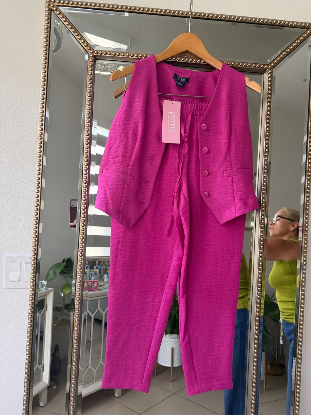 New York & Company Petite Fuchsia Two-Piece Jumpsuit with Vest